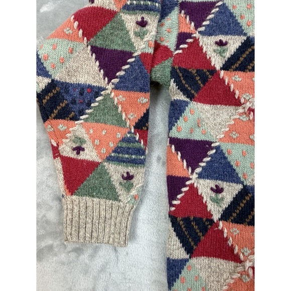 Vintage Eddie Bauer Cardigan Womens Medium Cottagecore Wool Patchwork Sweater - Picture 8 of 13